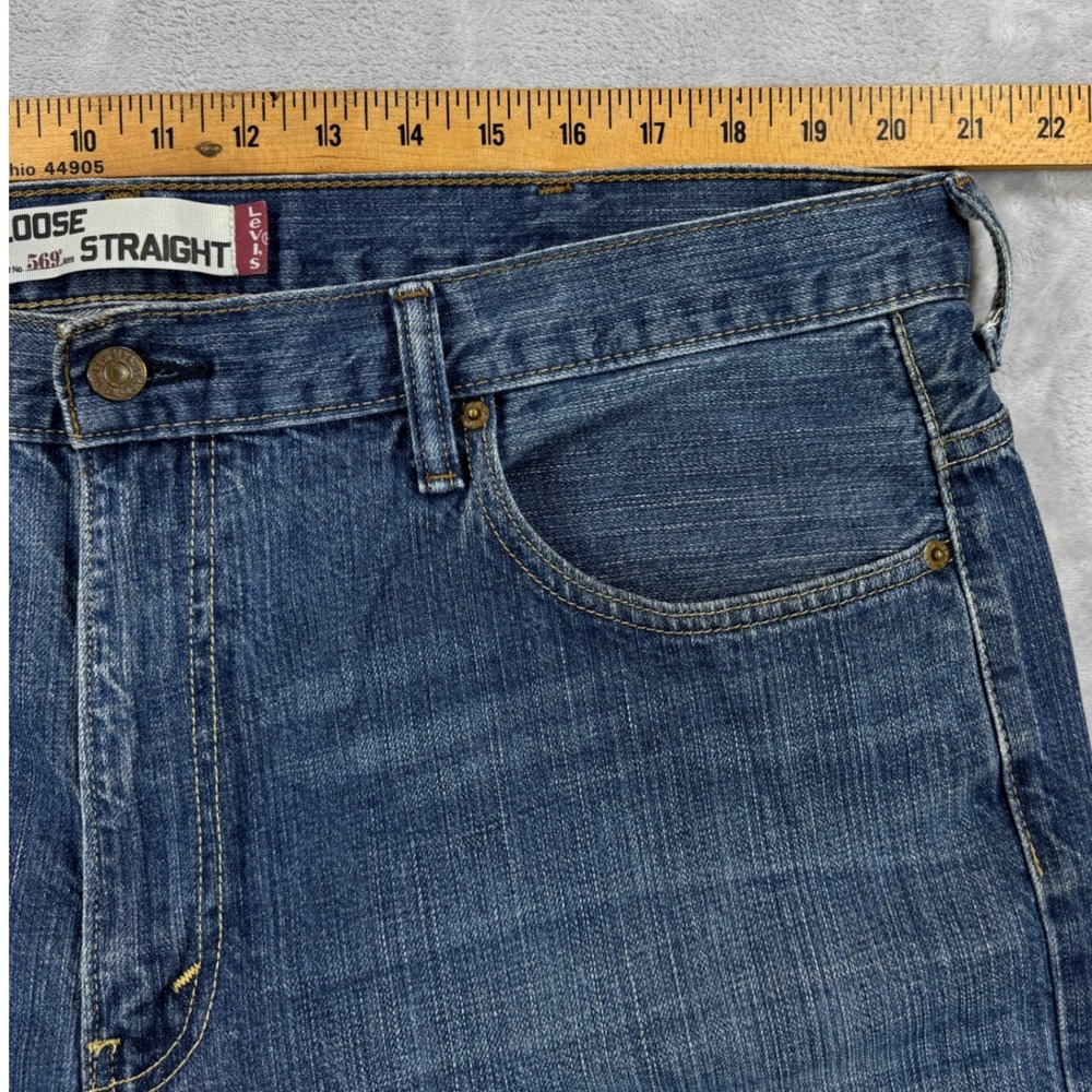 LEVI'S 569 Loose Straight Jeans Mens 40x32 Blue Faded Baggy Y2K Retro - Picture 9 of 12